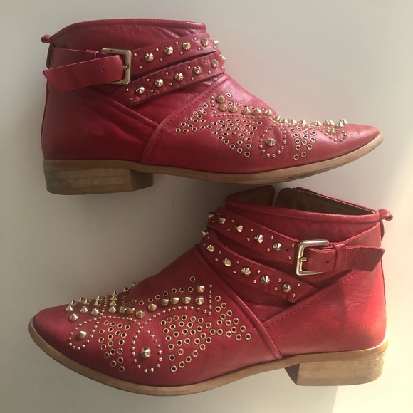 Unique real leather red boots with golden studs 37 - Picture 2 of 8